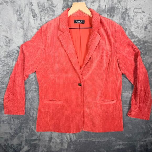 Unbranded Jackets & Blazers - Blue B Collection Womens Blazer Jacket L Coral Red Corduroy Single Button Casual